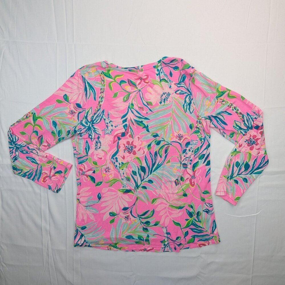 Lilly Pulitzer Long Sleeve V-Neck Top – Pink Tropical Floral Print Size S - Picture 2 of 7
